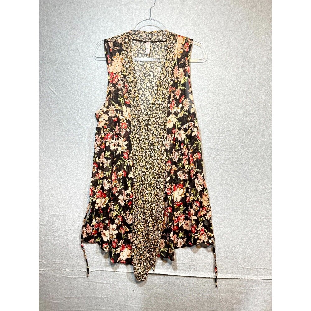 Xhilaration Midi Open Front Sheer Top Women's S/M Multi Floral Sleeveless Belted